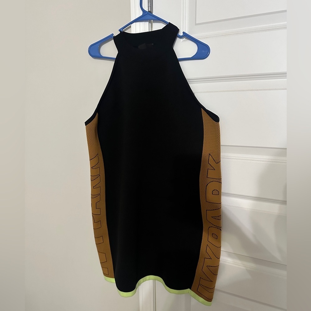 Adidas Ivy Park Plus Knit Sleeveless Fitted Dress Black w/ Lime Green Trim